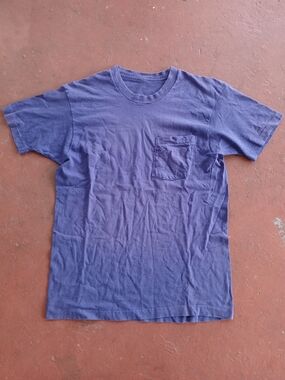Vtg Blank T Shirt Mens L Sun Fade 70s 80s Blue Selvedge Pocket Single Stitch